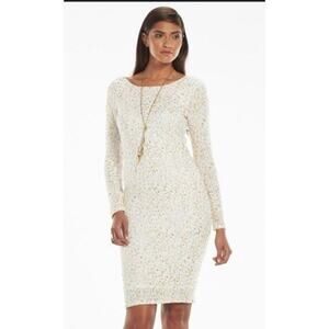 Jennifer Lopez Womens Dress White & Gold Sz. XS Boucle Lined Sheath Long Sleeve